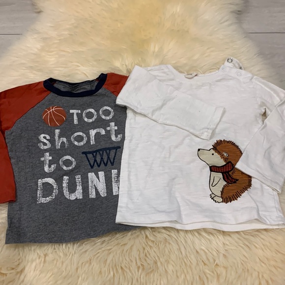 Long Sleeve T-Shirts White with Hedgehog & Gray/Brown in Basketball Design 24M - Picture 1 of 9